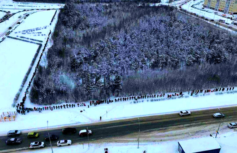 Die BewohnerInnen von Surgut „umarmten“ einen Park, um ihn von den Bauarbeiten zu schützen