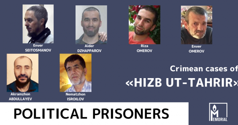 Six Muslims, prosecuted on charges of involvement with Hizb ut-Tahrir in Crimea, are political prisoners, Memorial says