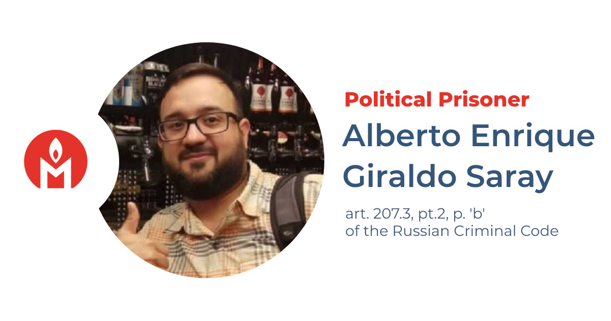 Alberto Giraldo, a Colombian citizen accused of spreading ‘fake news’ about the Russian army, is a political prisoner