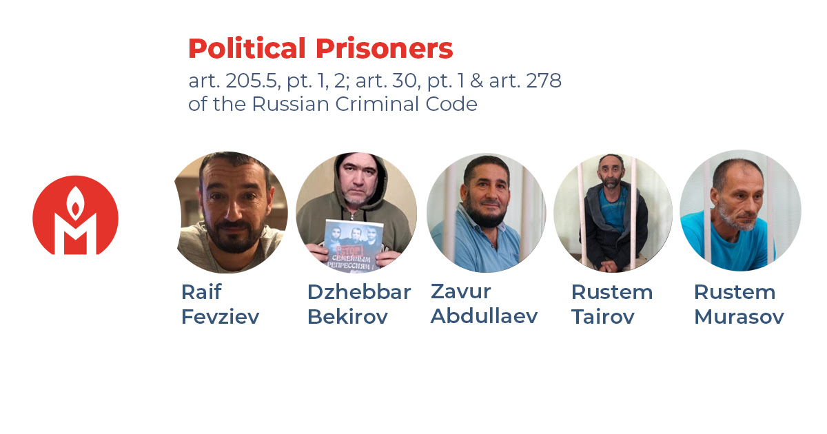 Five Crimeans charged with involvement in Hizb ut-Tahrir, an organisation banned in Russia, are political prisoners
