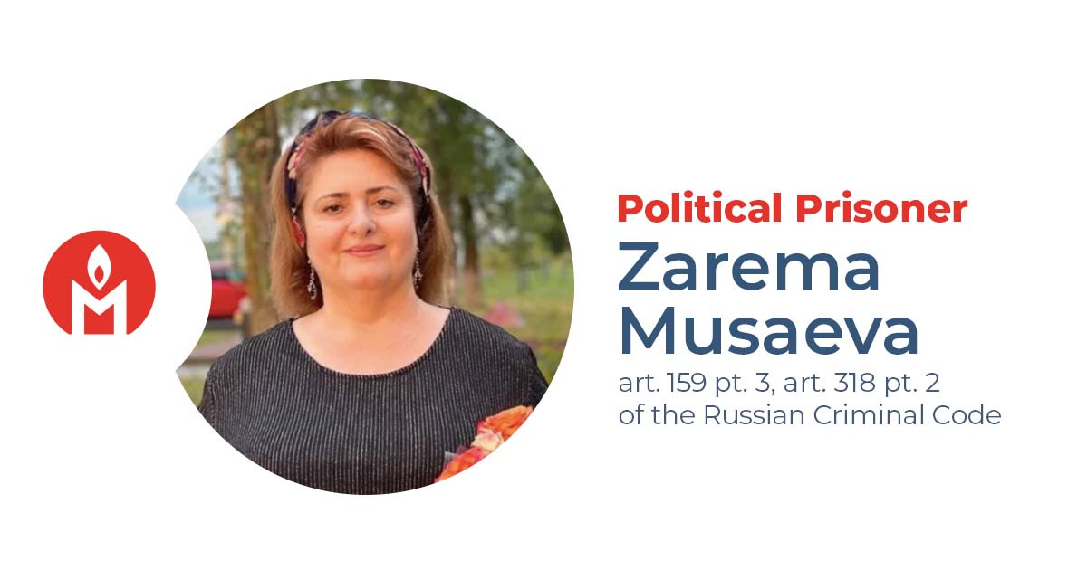 Zarema Musaeva, wife of a retired federal judge and mother of the Yangulbaev brothers active in the Chechen opposition, is a political prisoner